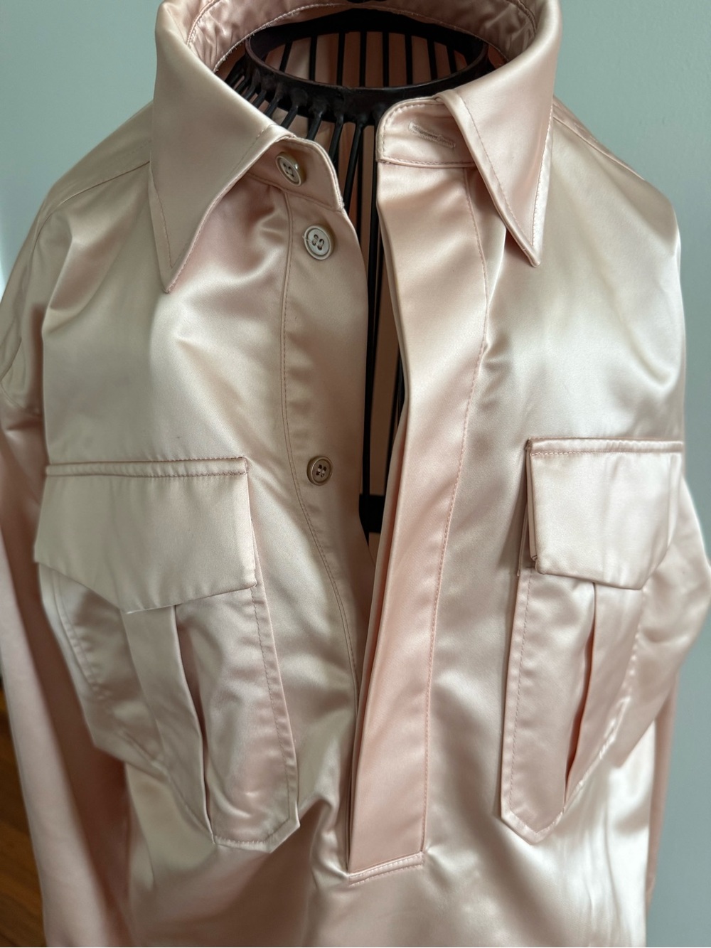 Women's Satin Utility Shirt Jacket - Blush Pink